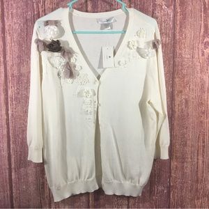 CJ Banks Cream  Button up Sweater